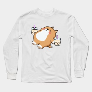 Lazy Shiba Loves Boba! Long Sleeve T-Shirt